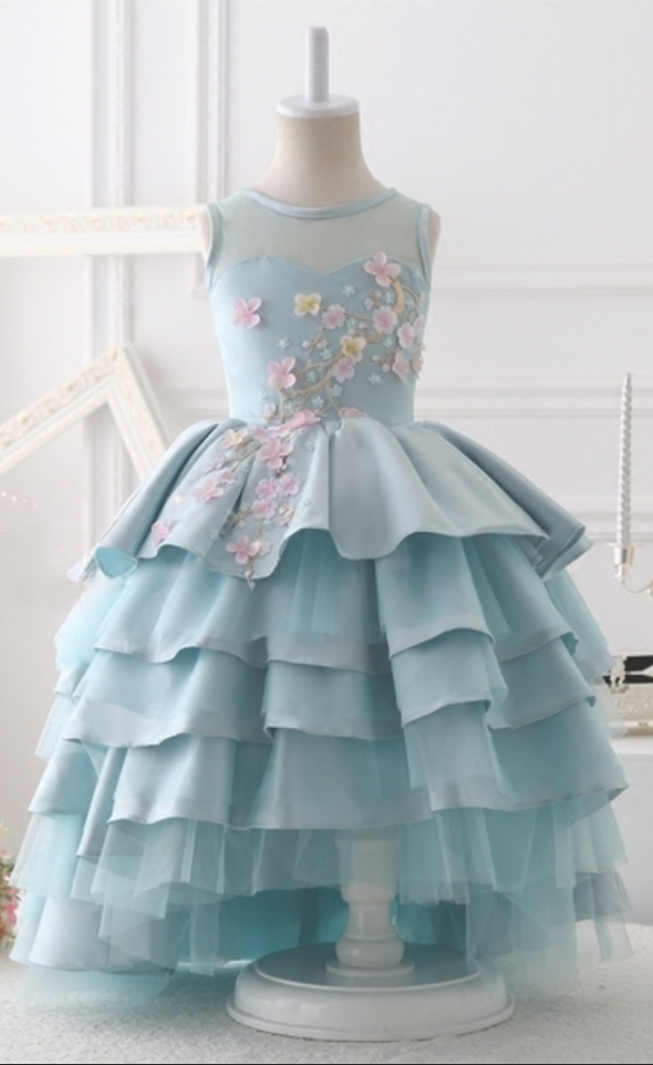 Baby Blue Flower Girl Gown, Blue Flower Girl Gown, Junior Bridesmaid Gown, Blue Tiered Layered Flower Girl Gown, Little Girl Birthday Gown, Baby