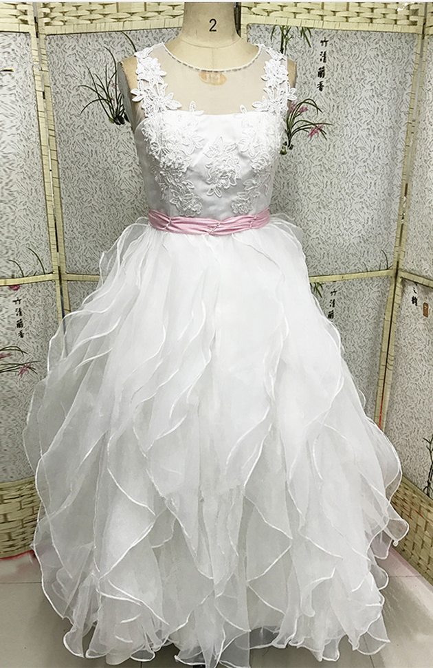 Lace Holy Communion Dresses Pageant Ball Gowns For Girls Wedding Gowns Kids White Pink Flower Girl Dresses Kids Designs