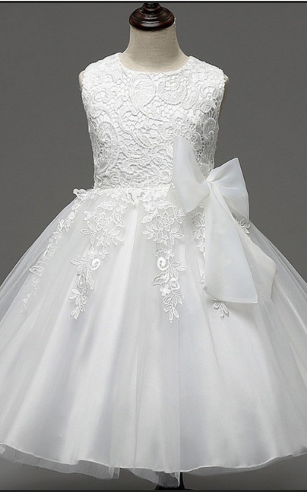 Sweet White Ball Gown Flower Girls Dresses Lace Tulle Kids First Communion Dress