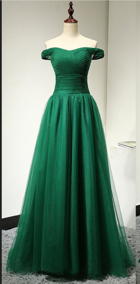 Off Shoulder Sleeves Green Prom Dress,green Tulle Graduation Dress,sexy Off Shoulder Formal Dress,green Evening Dress