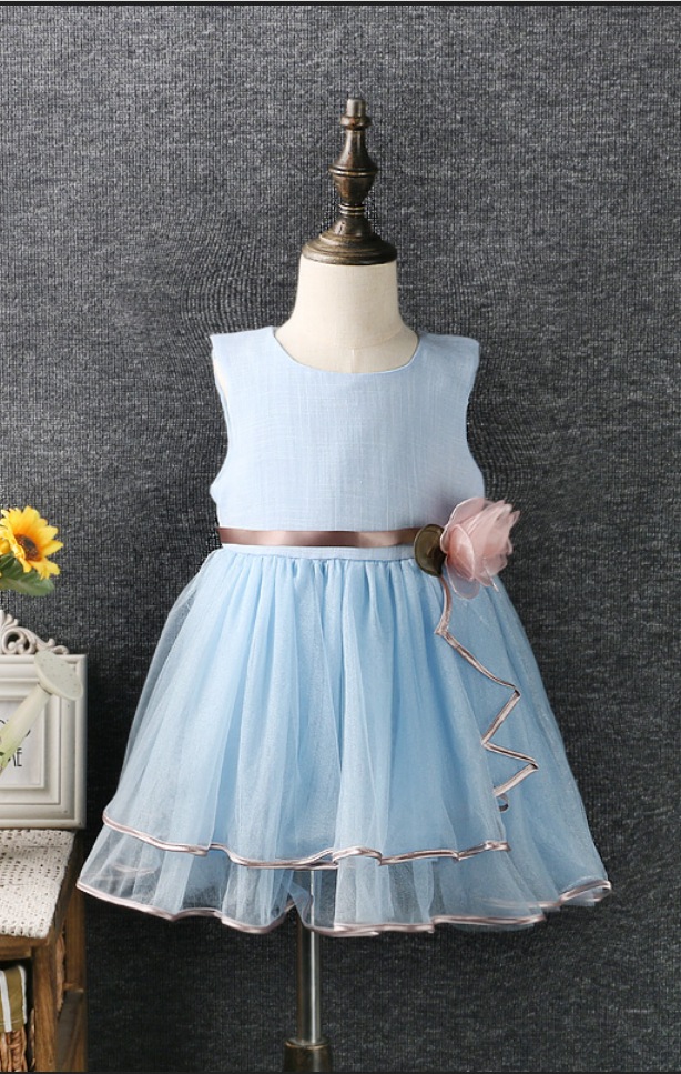 In Stock Blue Cotton Tulle Organza Flower Girl Dresses,cute Children Clothes,girls Clothing