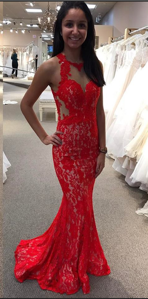 Red Lace Mermaid Prom Dresses,Long Lace Formal Dresses, Prom Dresses on ...