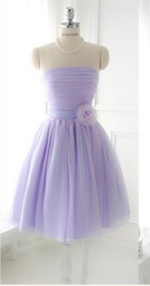 Custom Made Short Strapless Bridesmaid Dress,tulle Cute Bridesmaid Dress With Handmade Flowers