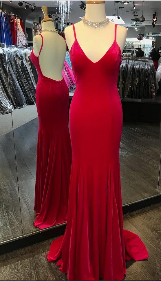Sexy Red Spaghetti Straps Evening Dress, Backless Long Prom Dress, Prom Dresses