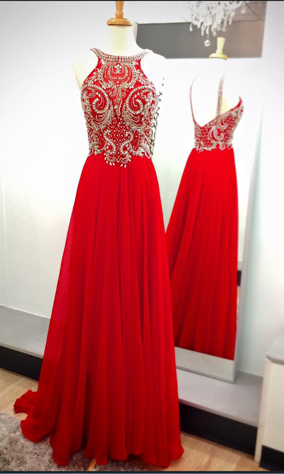 Charming Prom Dress,elegant Prom Dress,crystal Beaded Evening Dress,red Homecoming Dress, Long Formal Dress