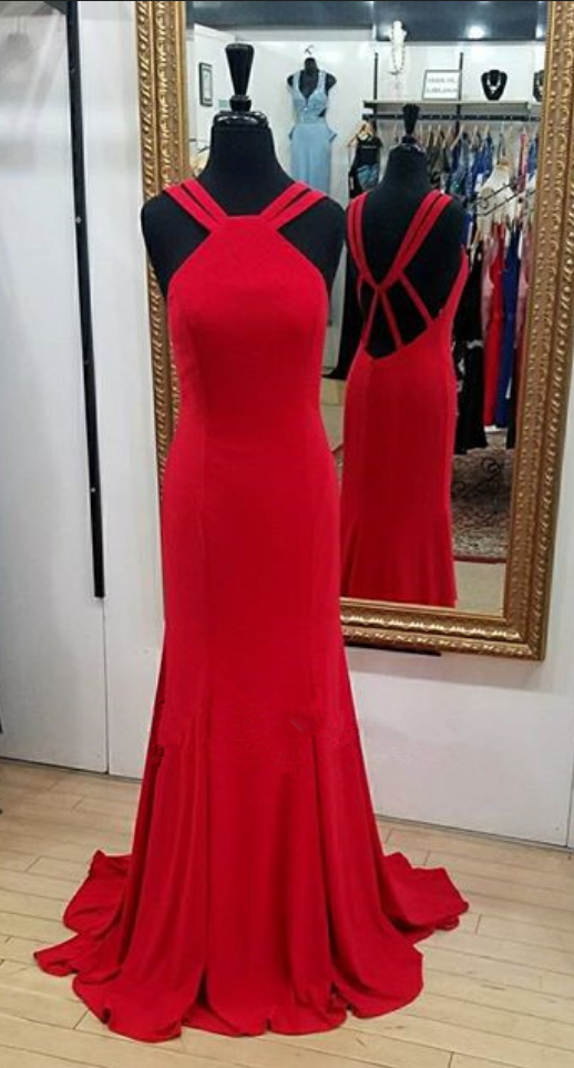 Sexy Sleeveless Prom Dress, Red Mermaid Prom Dresses, Long Evening Dress,