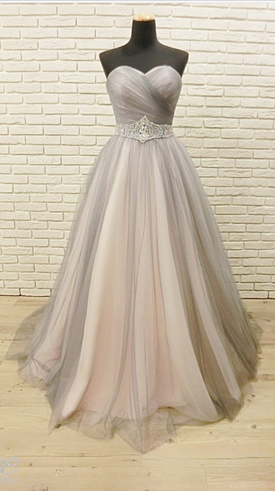 Sweetheart Formal Party Dress,silver Tulle Prom Gown,strapless Evening Dress,