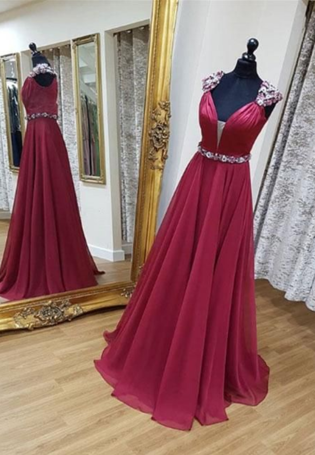 V-neck Red Party Dress, Formal Dress.