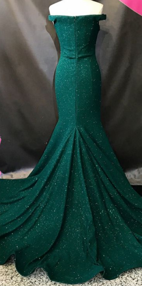 Dark Green Sparkly Off-the-shoulder Mermaid Long Prom Dress, Evening ...