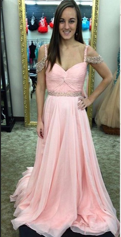 Baby Pink Chiffon Prom Dresses Featuring Off The Shoulder Long Elegant Evening Gowns