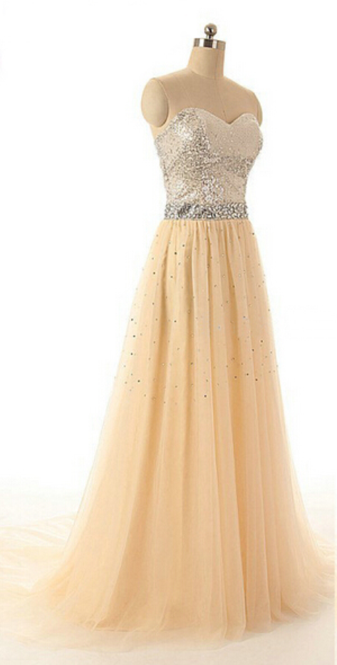 Long Prom Dress, Champagne Prom Dress, Sweet Heart Dress, Charming Prom Dress, Sequin Prom Dress, Popular Prom Dress,