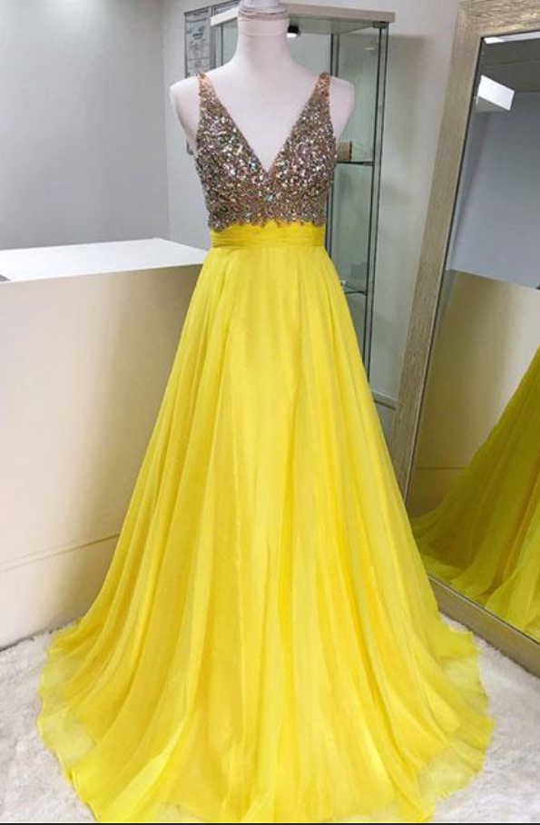 yellow beaded maxi dress Glamorous Round neck Silver Beaded Long Mermaid Yellow Sequin Prom Par   Newinlook