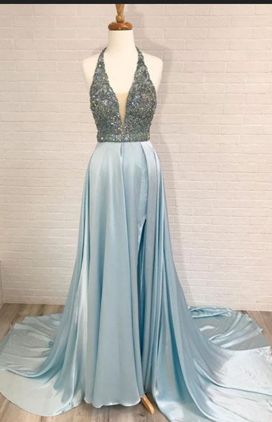 Blue V Neck Long Prom Dress,blue Evening Dress