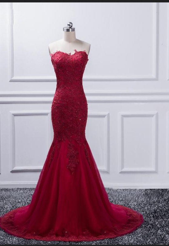 Luxurious Croset Bodice Lace Burgundy Mermaid Wedding Dresses
