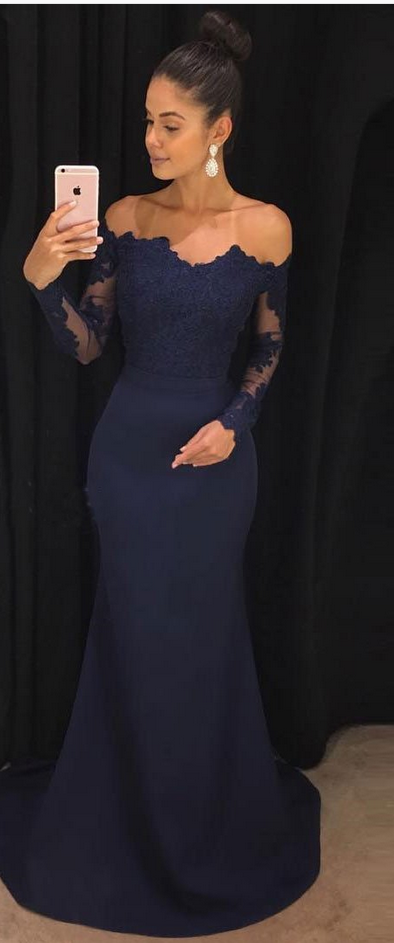 Mermaid Strapless Ruffle Lace-Up Prom Dress With Sweep Train Dark Navy main image 1