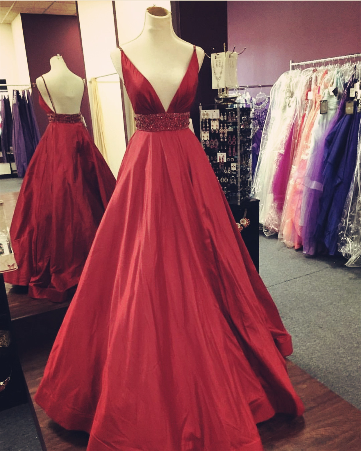 Prom Dress, Long Prom Dress, Spaghetti Straps Prom Dress, Sleeveless Prom Dress, Burgundy Prom Dress, A-line Prom Dress, V-neck Prom Dress,