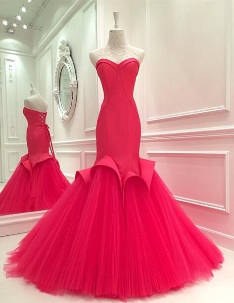 Red Sweetheart Mermaid Party D Prom Dresses Sweeptulle Princess Back Guest Gowns Pageant Formal Gowns