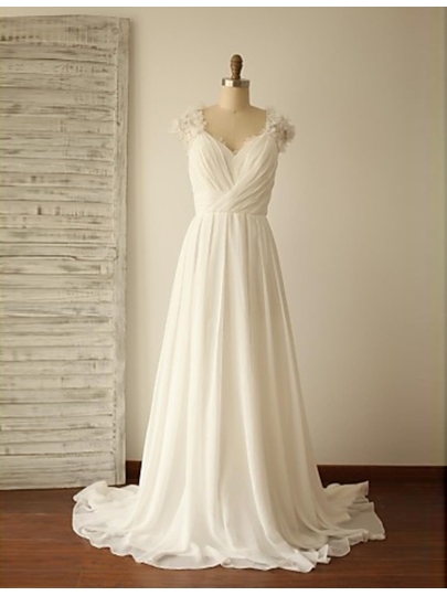 Sleeveless Ruched Chiffon A-line Wedding Dress, Beach Wedding Dress