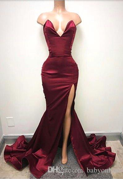 Burgundy Mermaid Prom Dresses Sexy Backless Sweetheart High Split Long Evening Gowns Ruched Celebrity Holiday African Party Gowns