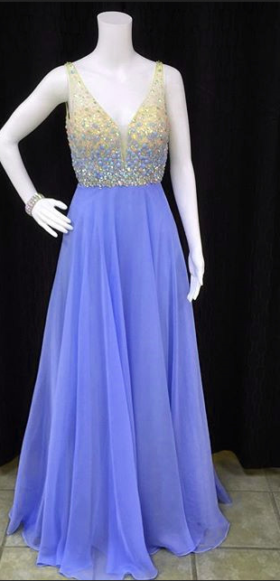 Long Chiffon Prom Dress,v Neck Crystal Evening Dress,beaded Prom Dresses, Floor Length Prom Dresses