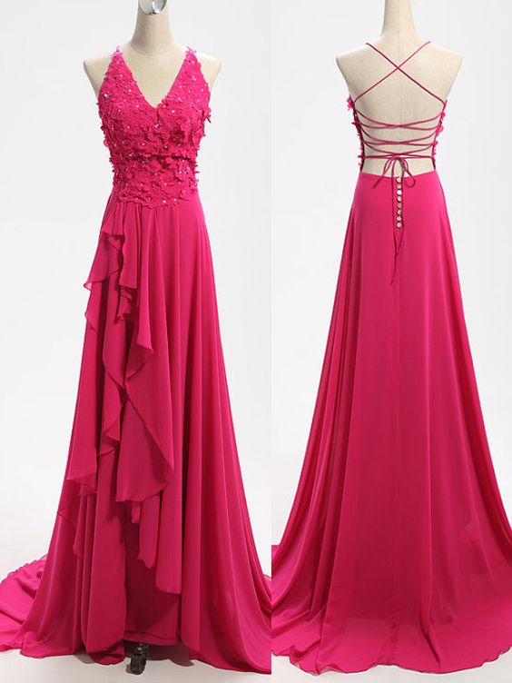 V-neck Prom Dress,long Prom Dress,chiffion Prom Dress,high Quality Prom Dress,elegant Wowen Dress,party Dress,evening Dress