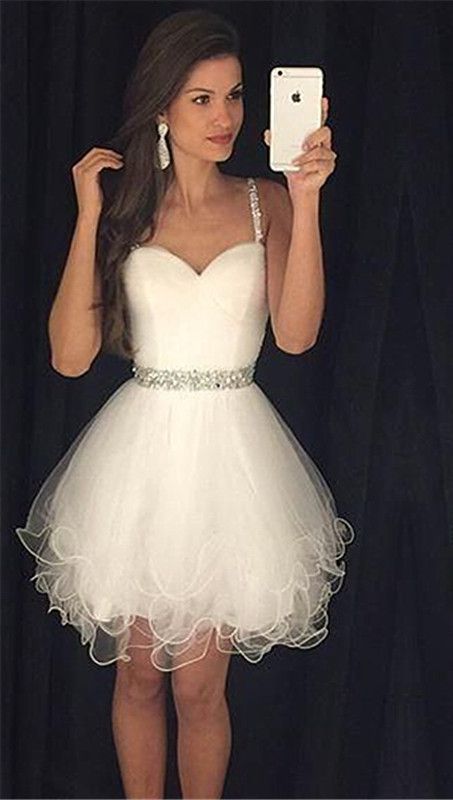 Homecoming Dresses White Sleeveless Zippers Crystal Floral Pin Above Knee Spaghetti Straps A Line