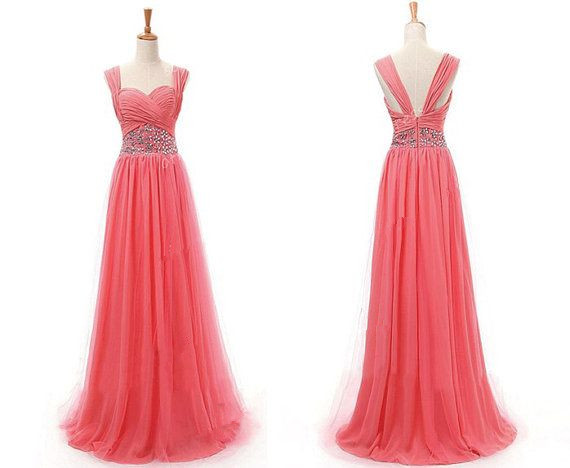 Watermelon Pink Prom Dresses,straps Prom Dress,evening Dress