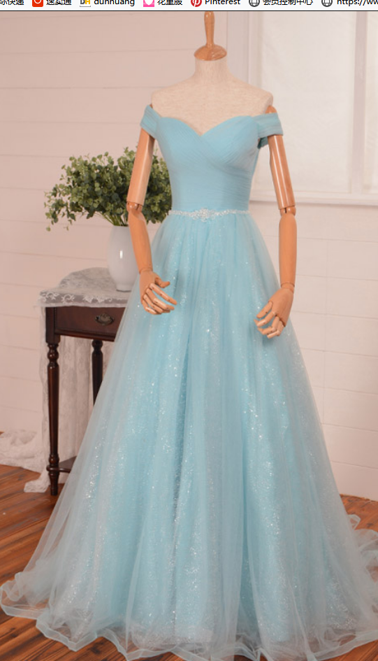 A-line Prom Dresses,off Shoulder Prom Dress,light Blue Evening Dress
