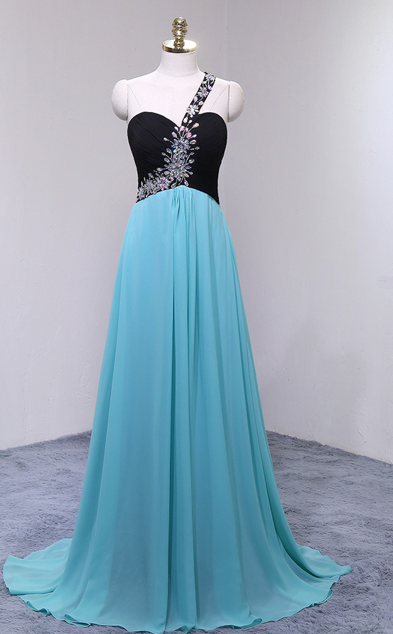Long Chiffon Prom Dresses Featuring Sweetheart Neckline And One Shoulder