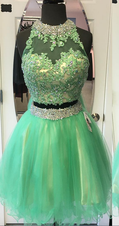 Homecoming Dress,two Piece Homecoming Dresses,short Prom Dresses,semi Formal Dress,green Cocktail Dress