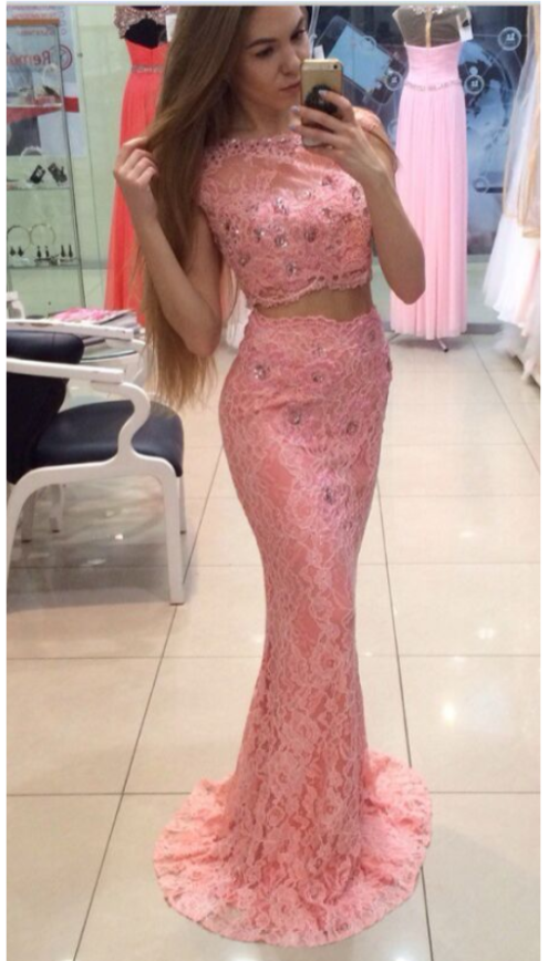 Two Piece Prom Dresses, Wedding Party Dresses ,two Pieces Prom Dresses,mermaid Prom Dresses,lace Prom Dress