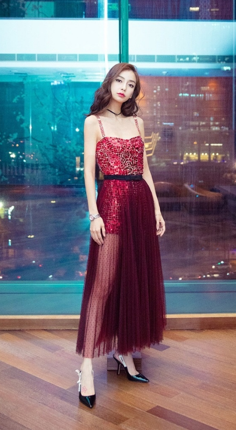 Stylish A-Line Two-Piece Spaghetti Straps Burgundy Tulle Long Prom/Evening Dress