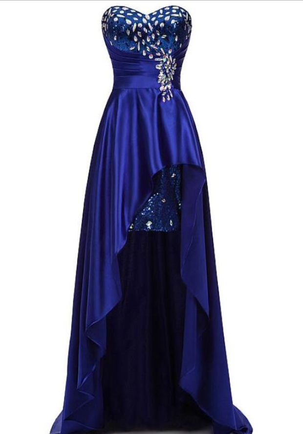 Blue Sweetheart High Low Sequins And Beaded , High Low Prom Dresses, Unique Pretty Party Dresses
