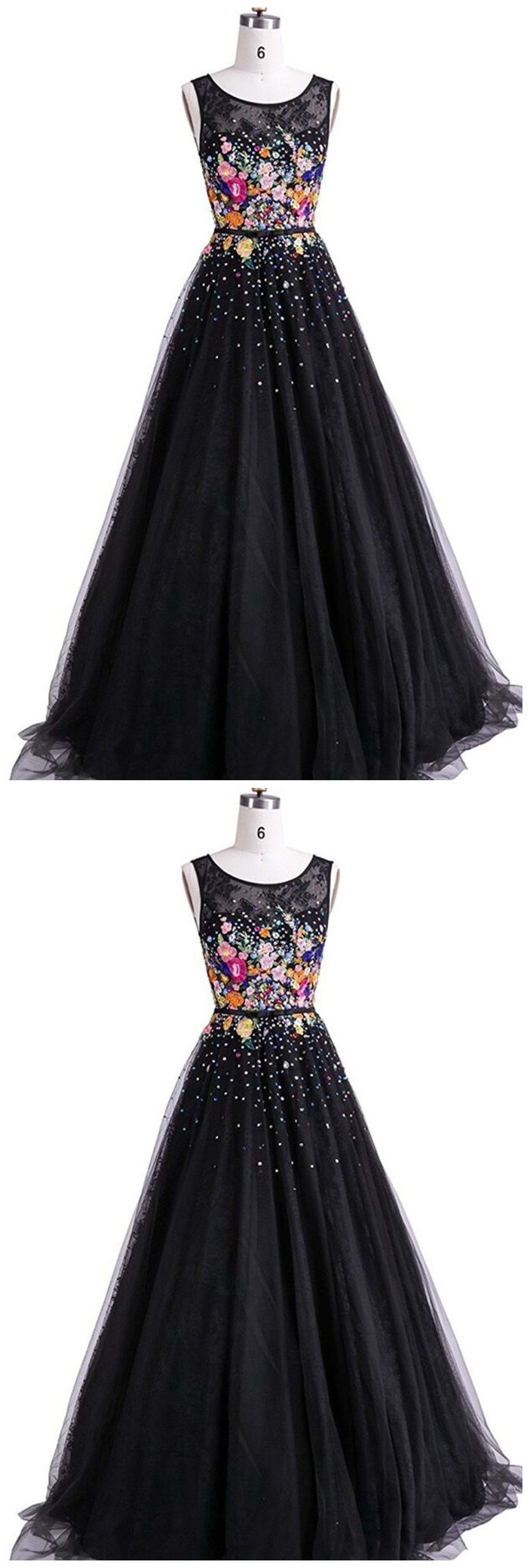 Cute Tulle Round Neck Flowers Long Dresses,prom Dress For Teens