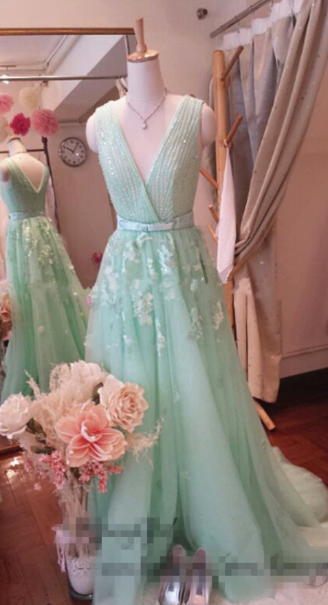 Mint Green Prom Dress,zuhair Prom Dress,crystal Prom Dress,beading Prom Dress,eternal Prom Dress,a-line Long Appliques