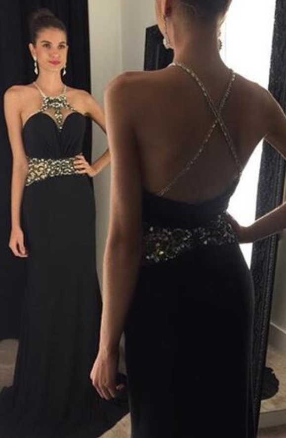 Elegant Backless Halter Evening Gown
