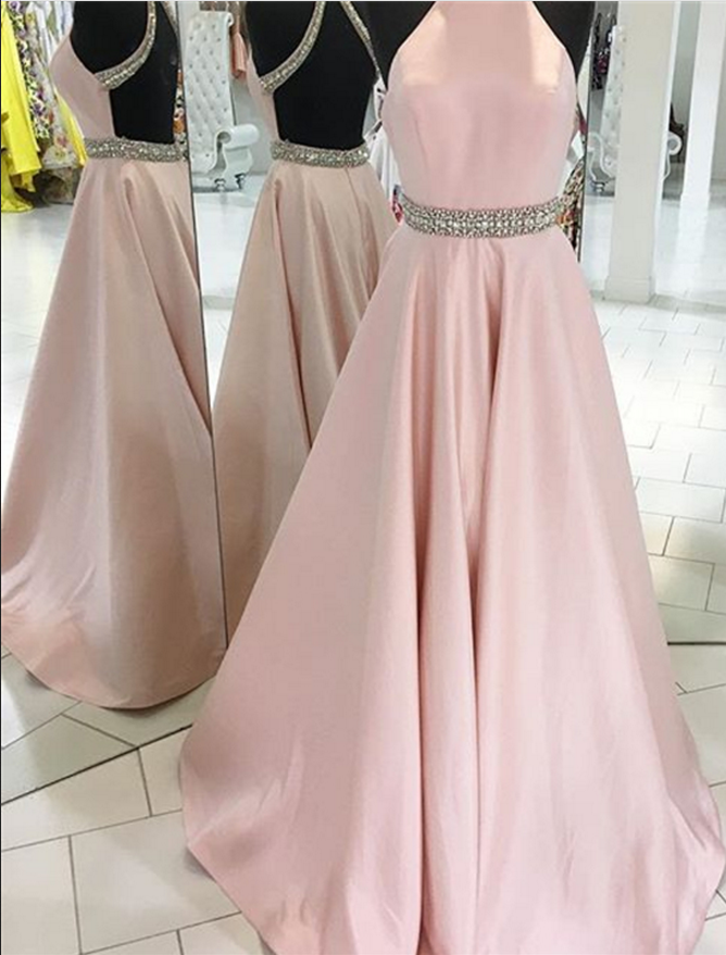 Halter Prom Dresses, Backless Prom Dress , Satin Prom Dresses , Floor Length Prom Dressong Prom Dresses, Formal Gowns,party Dresses