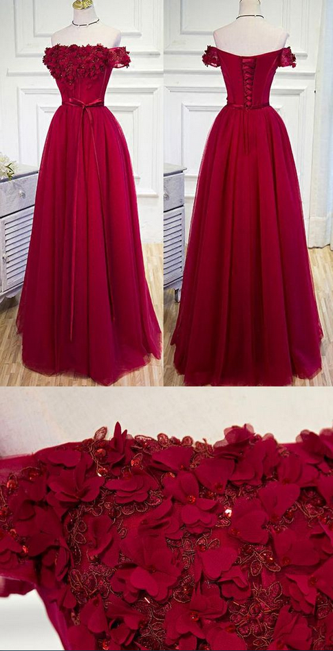 Long Prom Dresses,burgundy Evening Dresses,short Sleeve Prom Dresses,applique Evening Dresses,floor-length Evening Dresses P1615