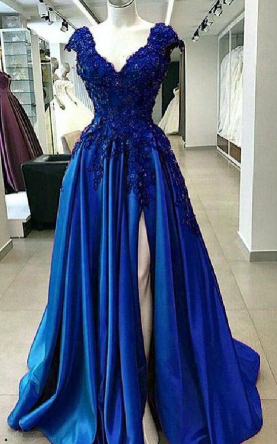 Feminine Long Prom Dress, Prom Dress 2019, Prom Dress A-line, V-neck Prom Dress