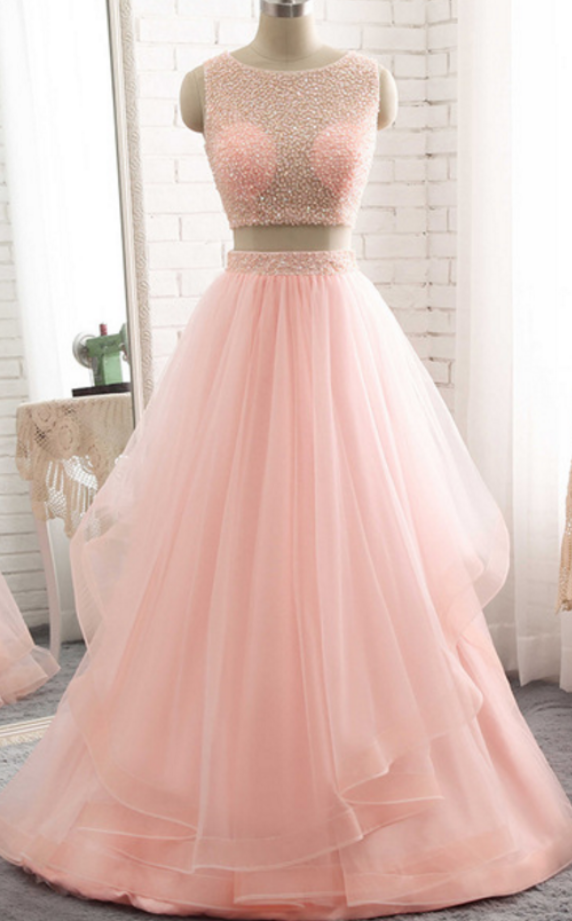 Pink Long Prom Dress, Sleeveless Evening Dress