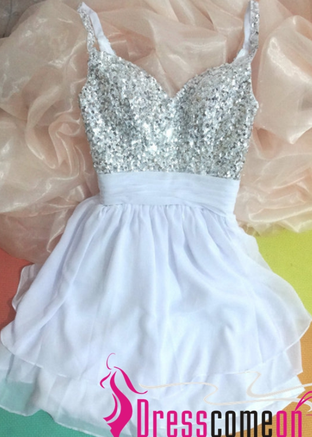 A Line Spaghetti Strap Beads Chiffon Short Prom Dress Homecoming Dress