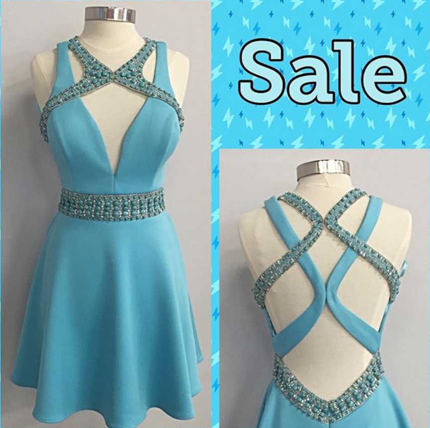 2017 Short Blue Prom Dress Homecoming Dress With Beads