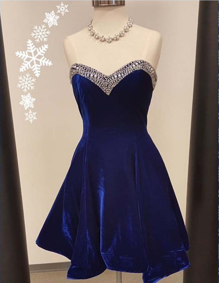 Simple A-line Short Royal Blue Velvet Prom Dress Homecoming Dress