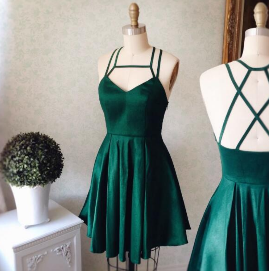 Cute A-line Short Green Satin Homecoming Dress Party Dress PD127 main image 0