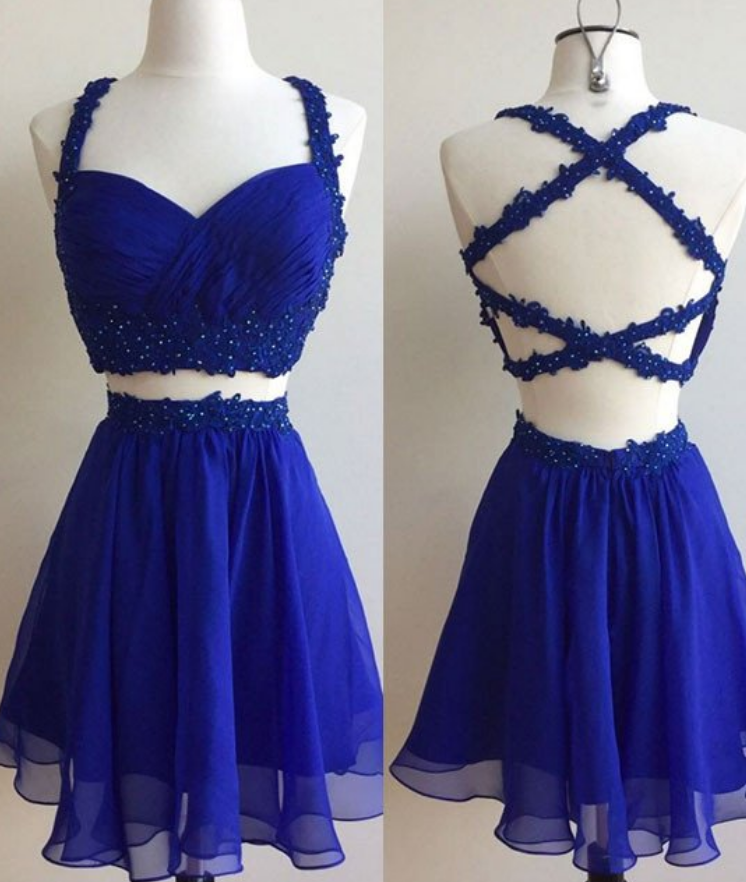 Simple A-line Two Piece Royal Blue Short Prom Dress Homecoming Dress