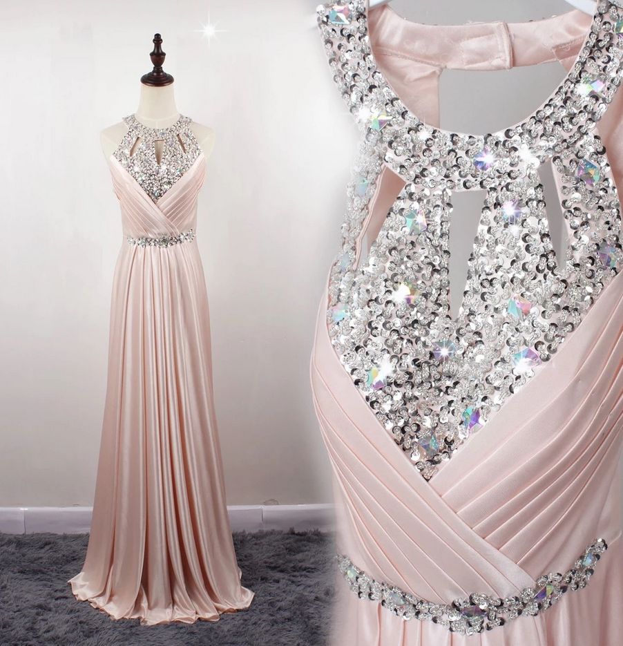 Halter Cutout Beaded A Line Floor Length Prom Dress Evening Dress On Luulla 8628