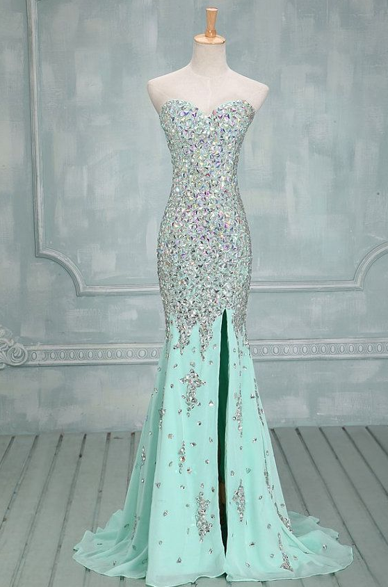 Strapless Sweetheart Mermaid Chiffon Prom Dress With Iridescent Beads Embellishment