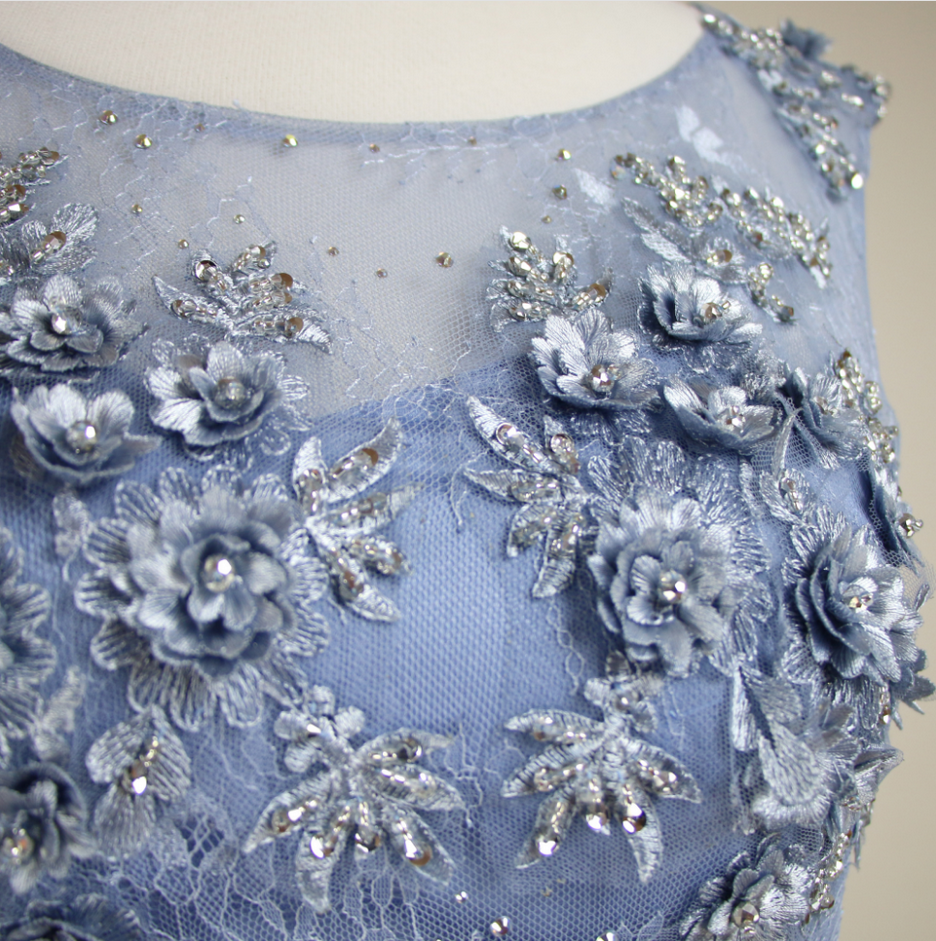 Appliques Lace 3d Flower Blue! Sleeveless Dress, Formal Evening Gown ...
