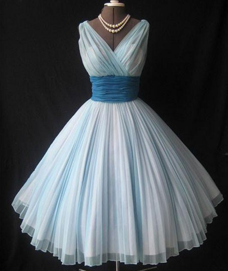 Cute Retro V Neck Blue Short Prom Dress, Bridesmaid Dress