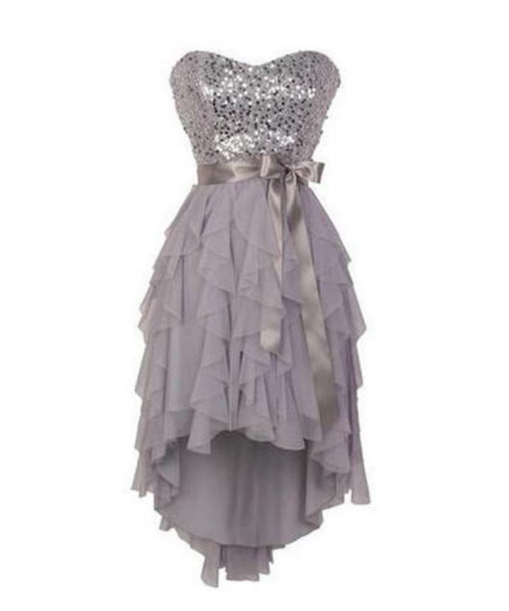 Gray Sweetheart Sequin Short Prom Dress, Bridesmaid Dress